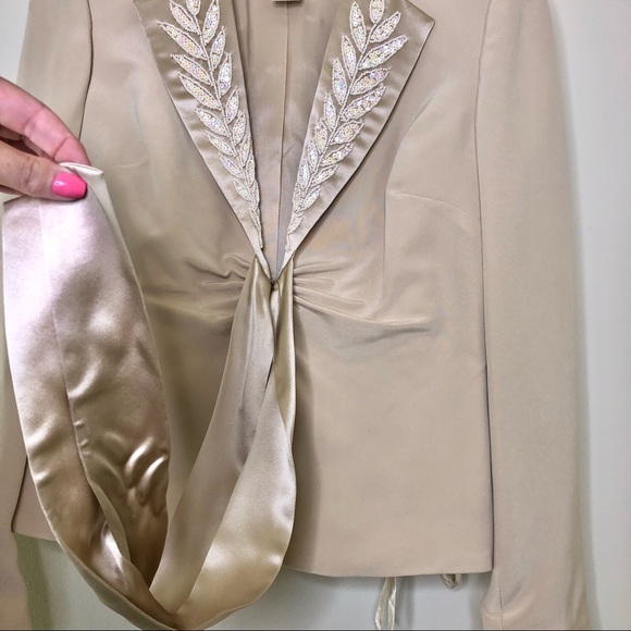 Bloomingdale's 100% Silk Champagne Beaded Silk Pantsuit - Picture 4 of 9